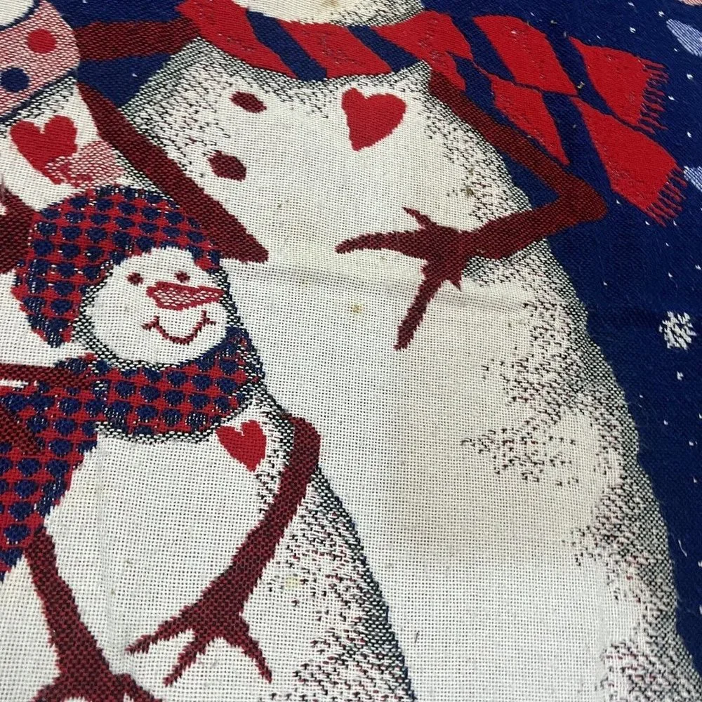 Vintage Throw Blanket Holiday Snowman Family Tapestry 60x49